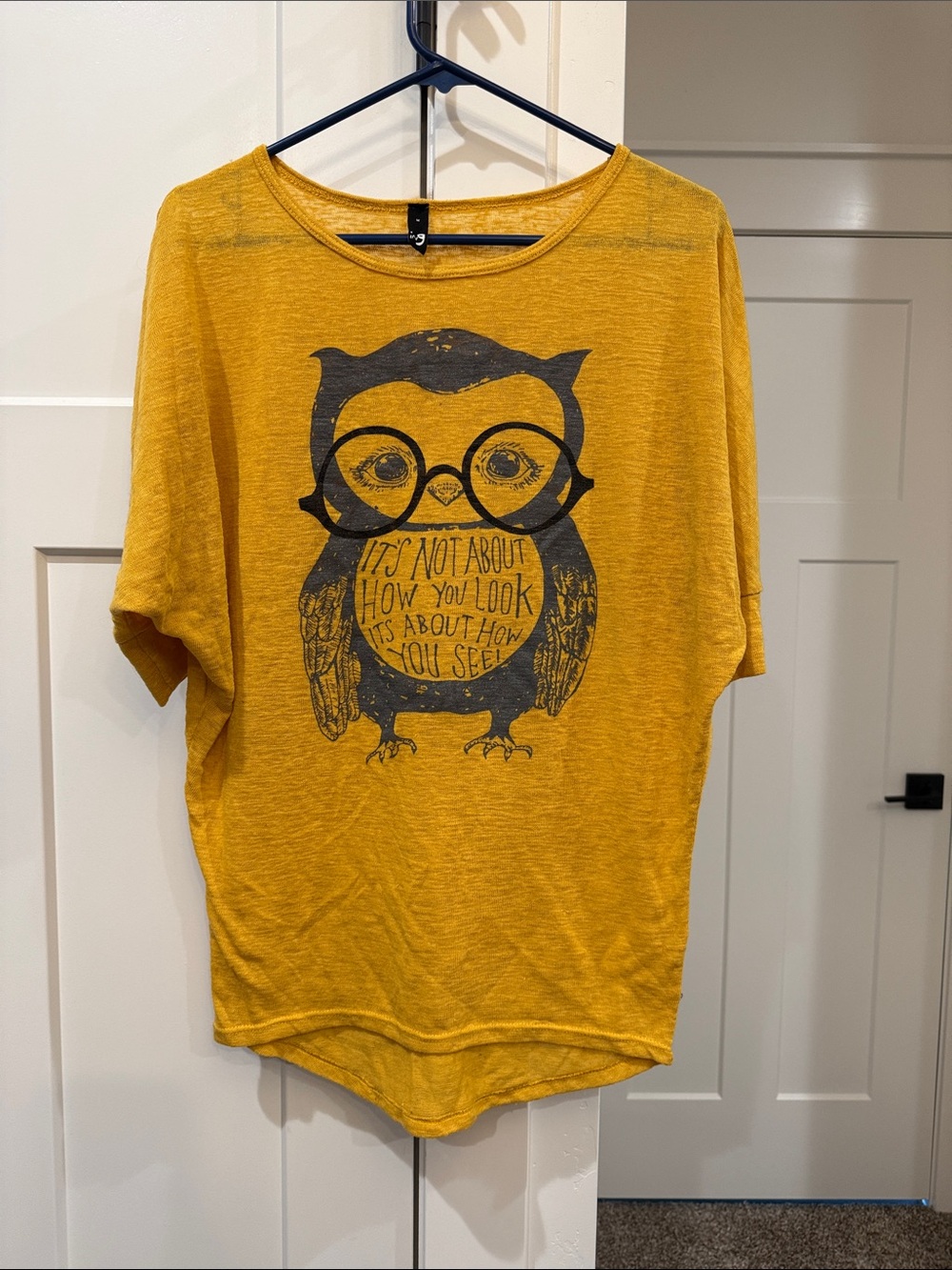Ing Mustard Yellow Owl Graphic Tee with Glasses Print